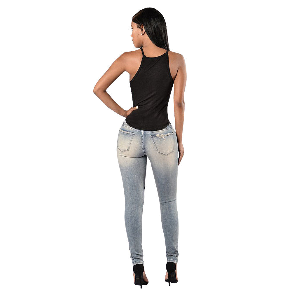 Boy Friend Style Patchwork Holes Distressed Ripped Jeans - Sins & Temptations