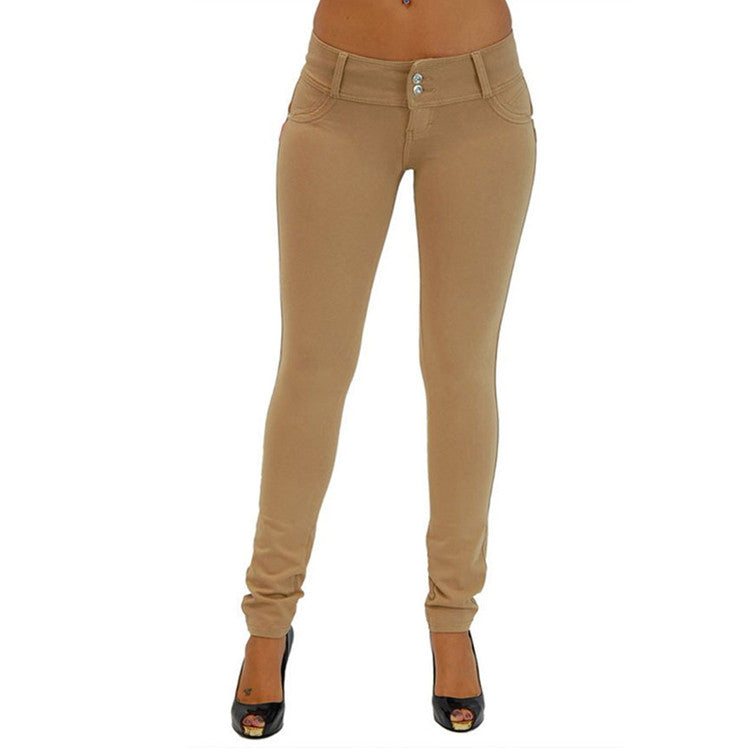 Skinny Shaping Effect Button Khaki Bottom Enhancing Pants - Sins & Temptations