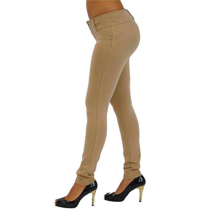 Skinny Shaping Effect Button Khaki Bottom Enhancing Pants - Sins & Temptations