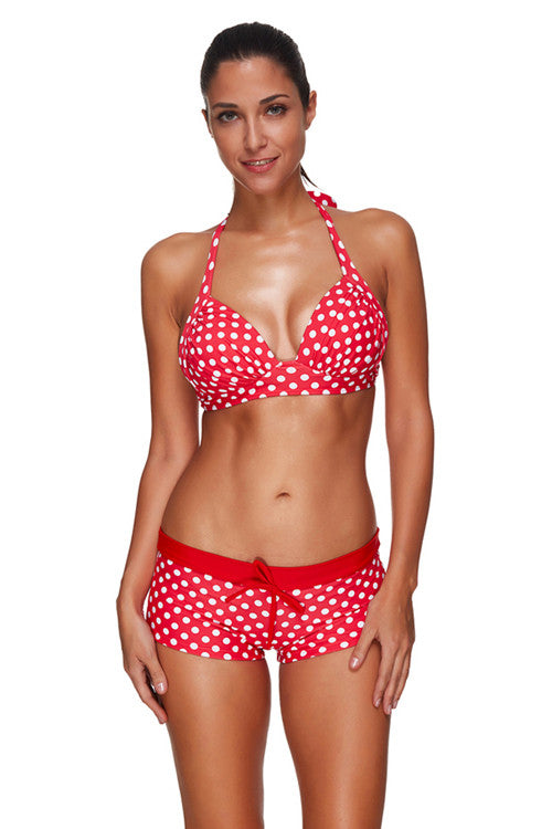 Cutie Halter Red Dot Plus Size Bathing Suits Two Piece Swimsuit Beachwear Swimwear - Sins & Temptations