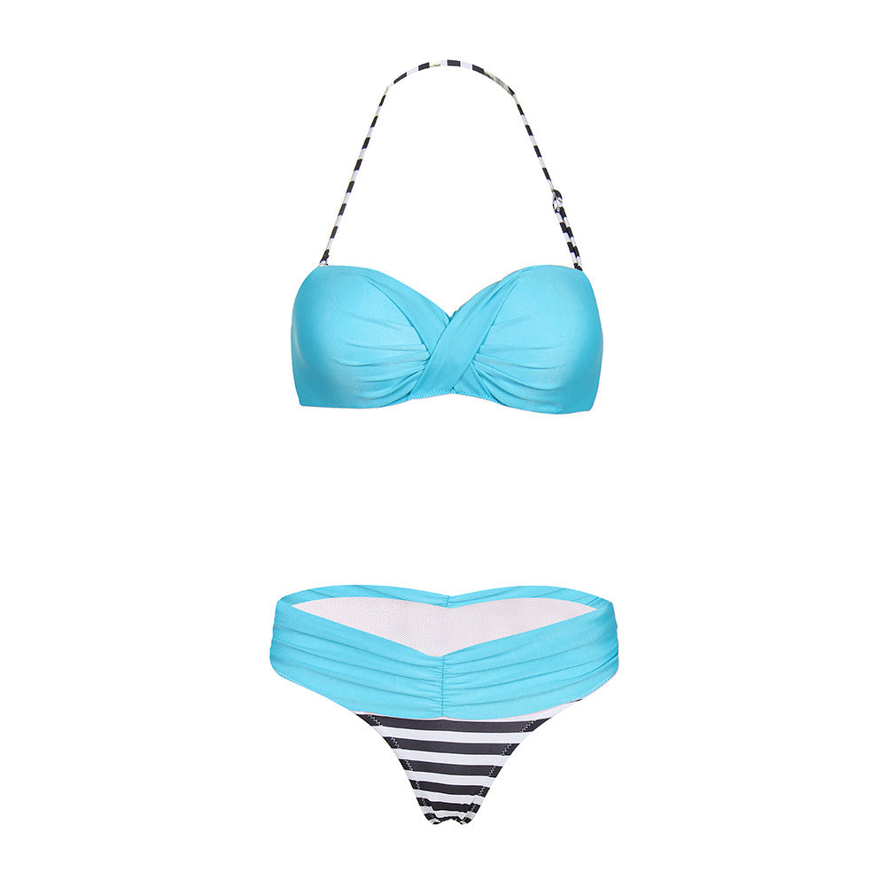 Heartthrob Halter Twisted Ruched Push Up Bandeau Bikini Swimwear - Sins & Temptations