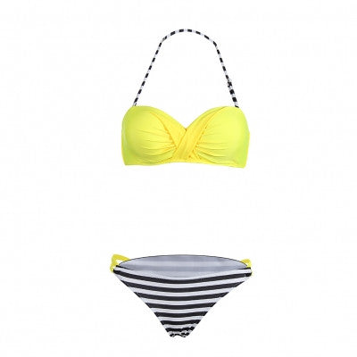 Basic Twist Ruffle Push Up Bathing Suits Patch Striped Bottom Swimwear - Sins & Temptations