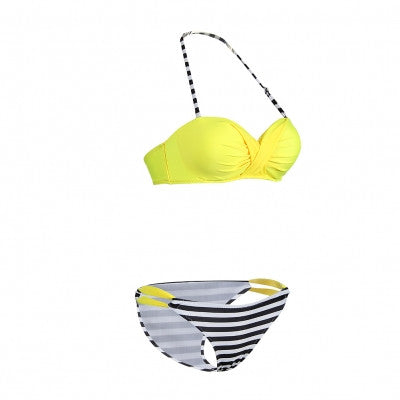 Basic Twist Ruffle Push Up Bathing Suits Patch Striped Bottom Swimwear - Sins & Temptations