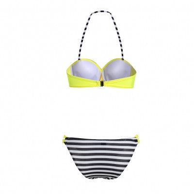 Basic Twist Ruffle Push Up Bathing Suits Patch Striped Bottom Swimwear - Sins & Temptations