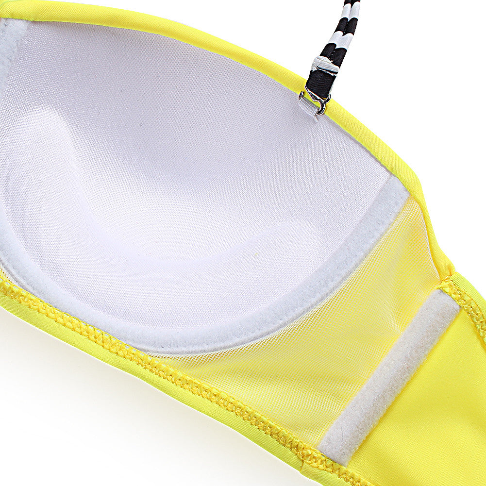 Basic Twist Ruffle Push Up Bathing Suits Patch Striped Bottom Swimwear - Sins & Temptations