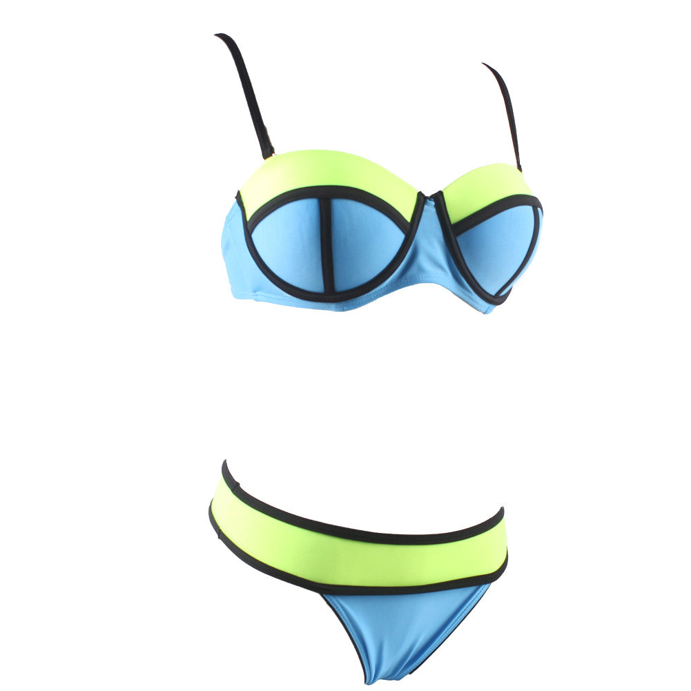 Charming Color Block Scalloped Bustier Bikini Adjustable straps Swimwear - Sins & Temptations