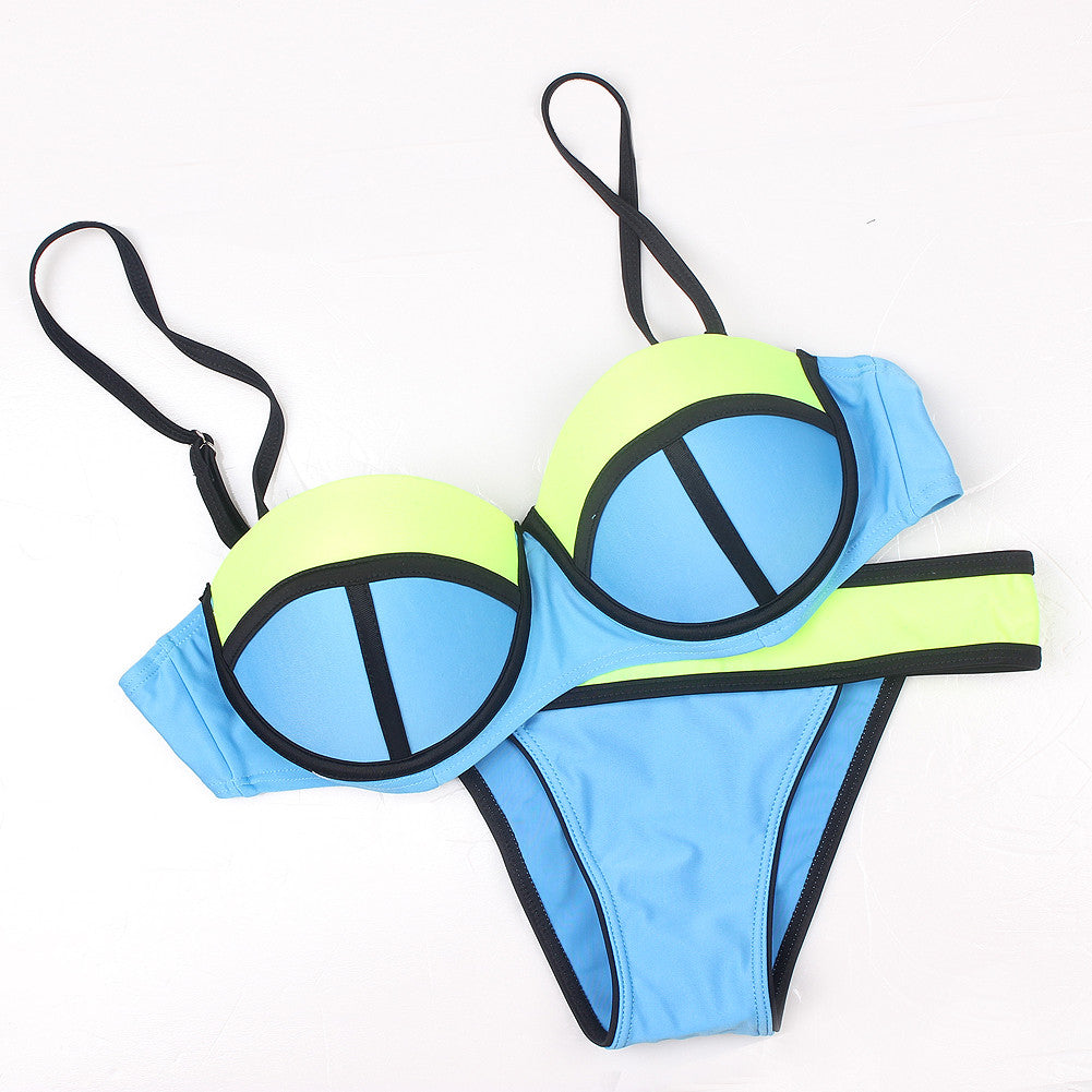 Charming Color Block Scalloped Bustier Bikini Adjustable straps Swimwear - Sins & Temptations