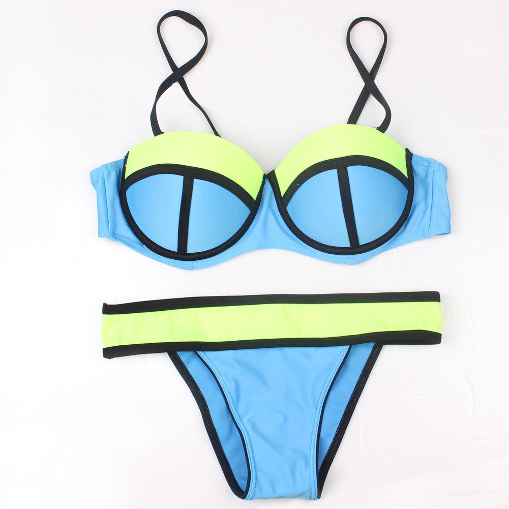 Charming Color Block Scalloped Bustier Bikini Adjustable straps Swimwear - Sins & Temptations