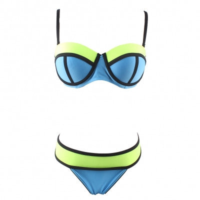 Charming Color Block Scalloped Bustier Bikini Adjustable straps Swimwear - Sins & Temptations