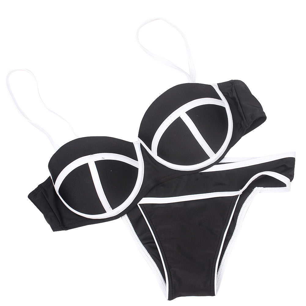 Vintage Padded Underwired Black Scalloped Swimwear Clasp - Sins & Temptations