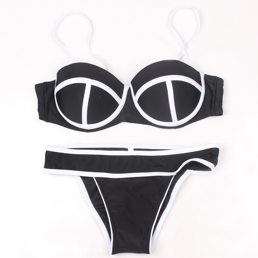 Vintage Padded Underwired Black Scalloped Swimwear Clasp - Sins & Temptations