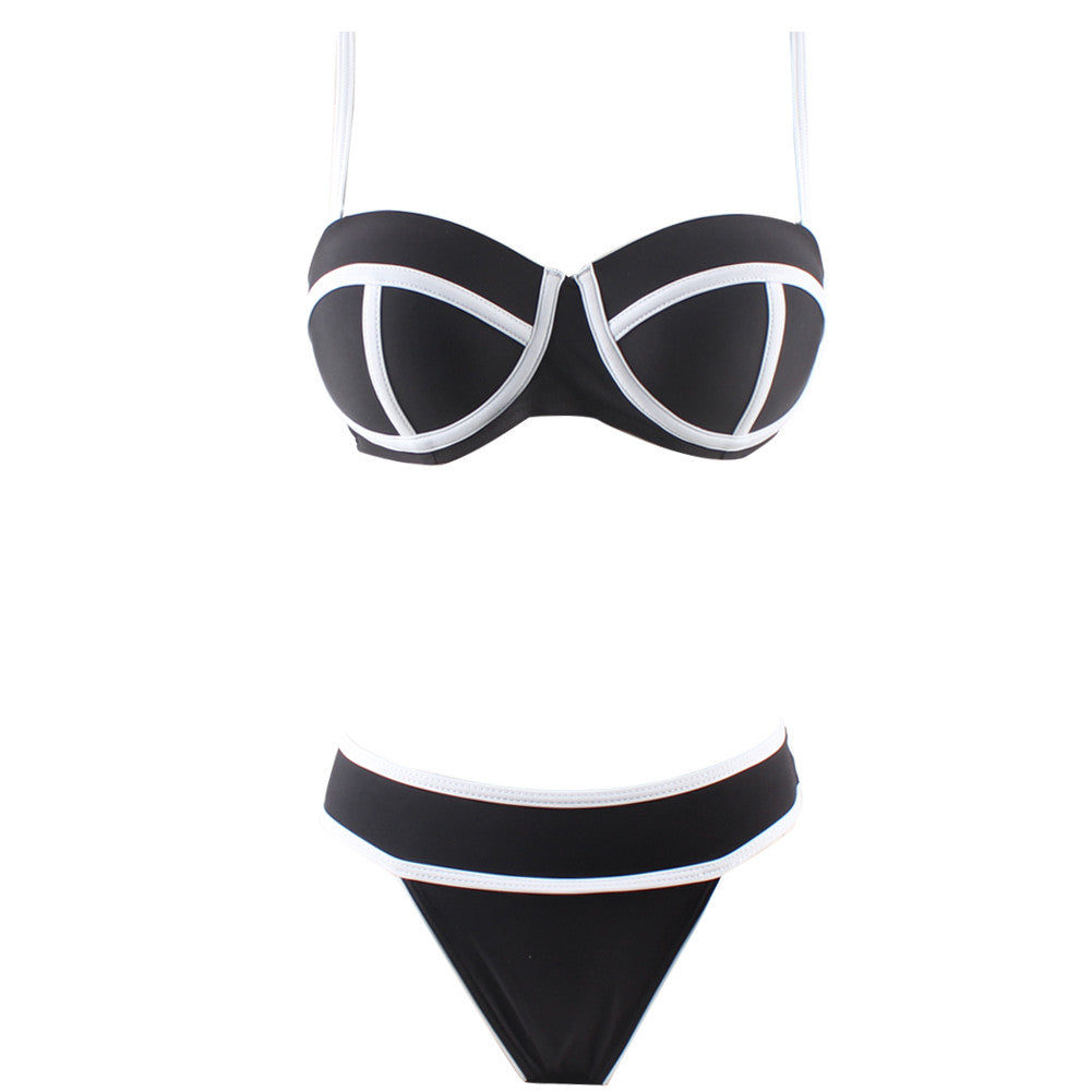 Vintage Padded Underwired Black Scalloped Swimwear Clasp - Sins & Temptations