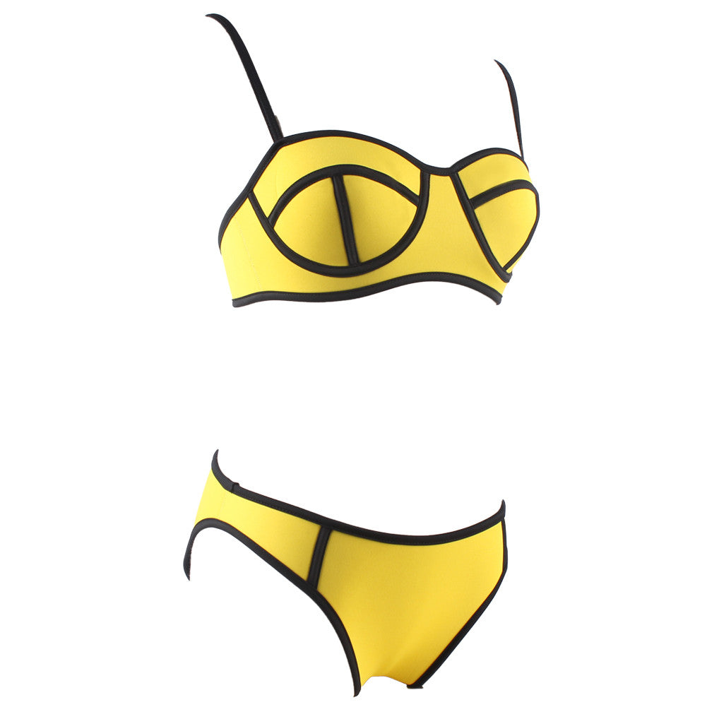 Stunning Scalloped Padded Yellow Underwire Bikini 2 Piece Swimwear - Sins & Temptations