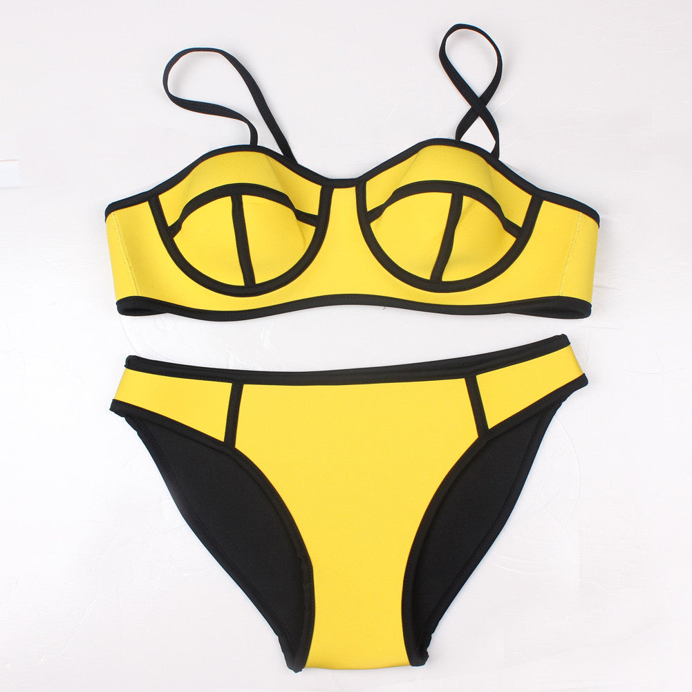 Stunning Scalloped Padded Yellow Underwire Bikini 2 Piece Swimwear - Sins & Temptations