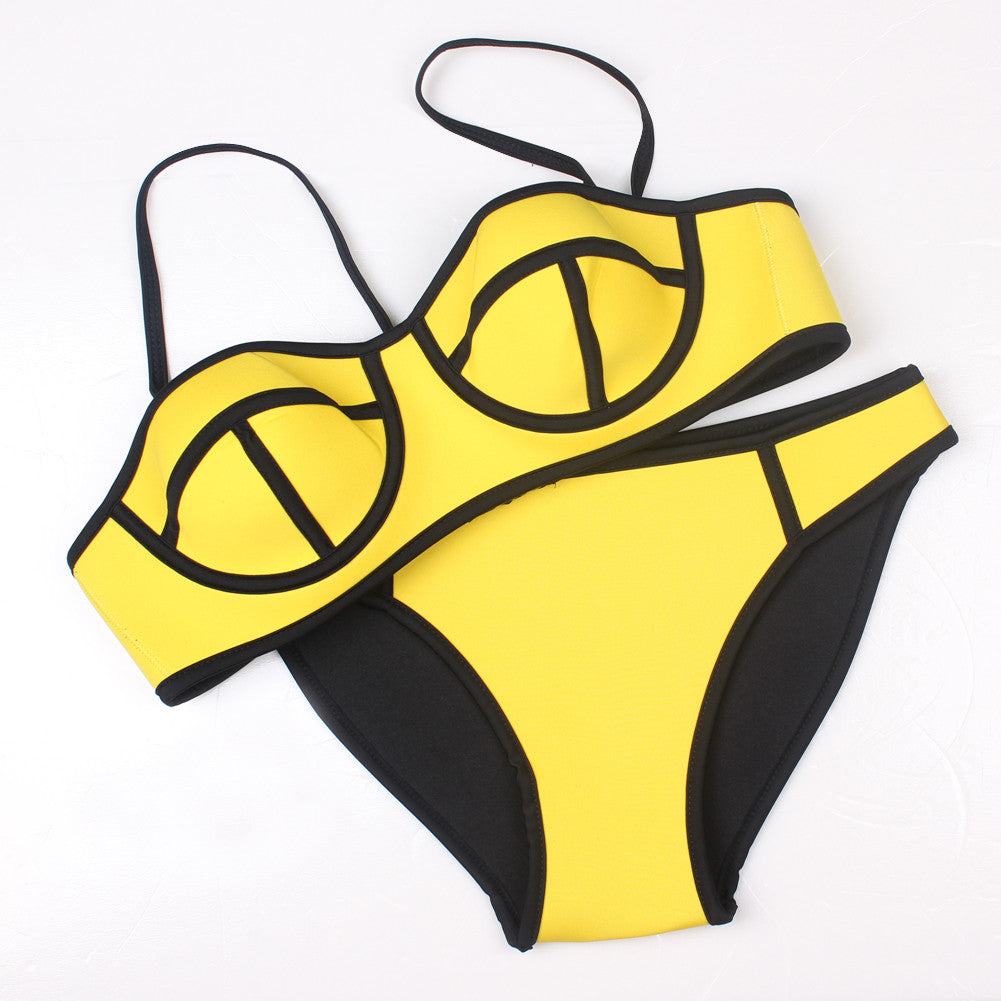 Stunning Scalloped Padded Yellow Underwire Bikini 2 Piece Swimwear - Sins & Temptations