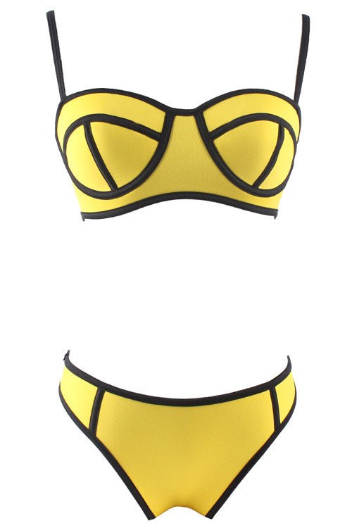 Stunning Scalloped Padded Yellow Underwire Bikini 2 Piece Swimwear - Sins & Temptations