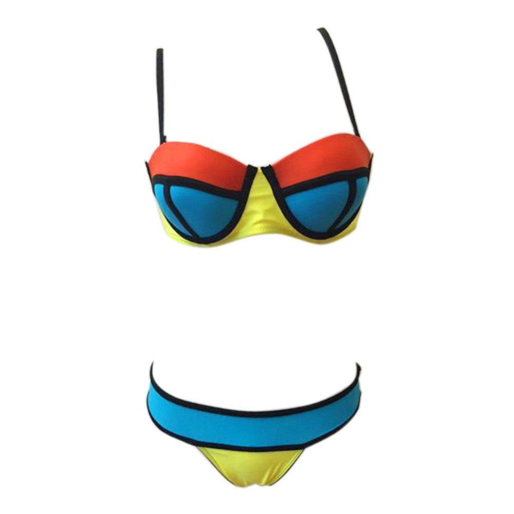 Sparkling Spaghetti Straps Scalloped Colour Block Swimwear - Sins & Temptations