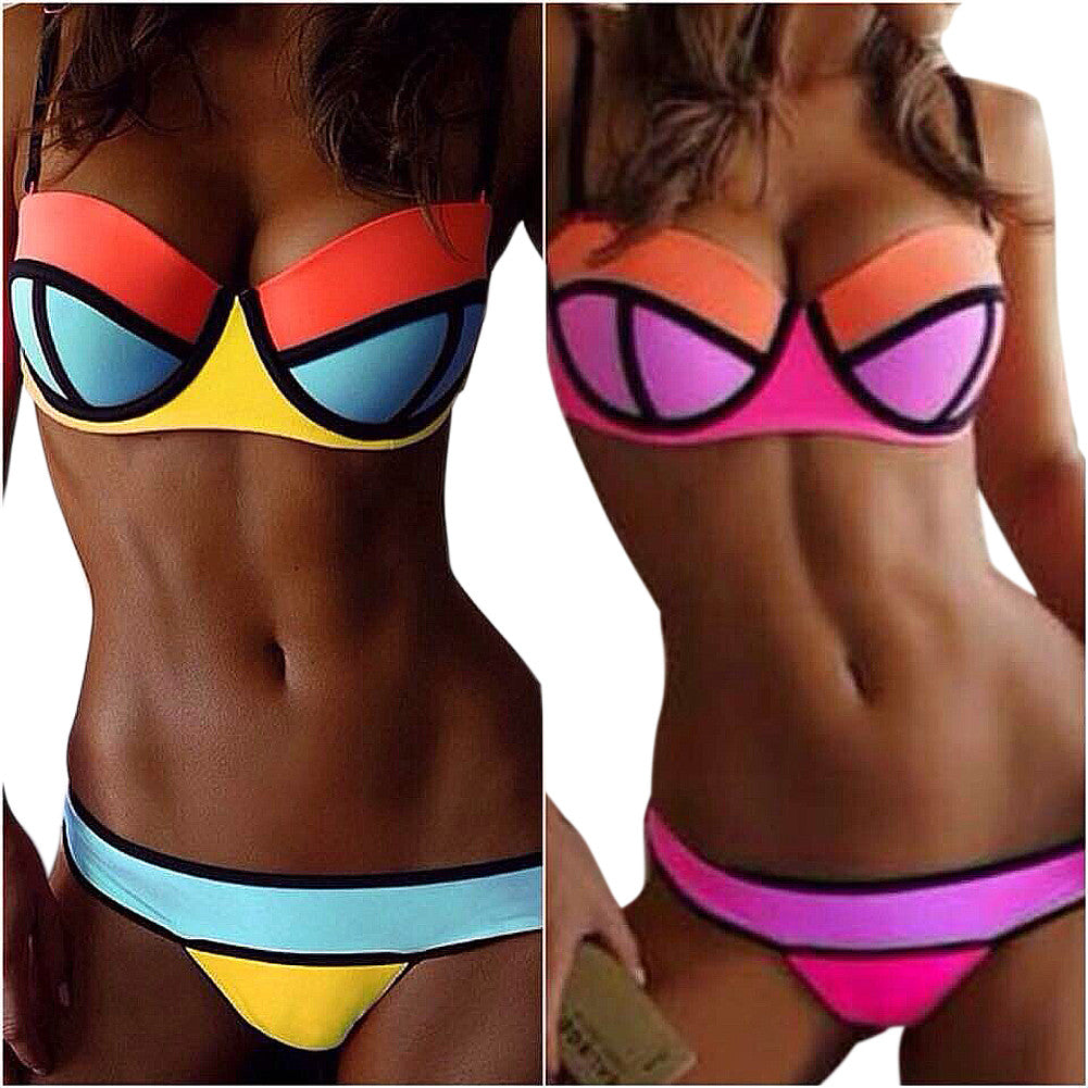 Sparkling Spaghetti Straps Scalloped Colour Block Swimwear - Sins & Temptations