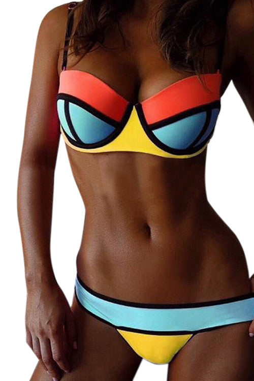 Sparkling Spaghetti Straps Scalloped Colour Block Swimwear - Sins & Temptations