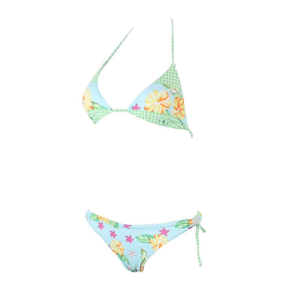 Refreshing Halter Triangle Floral Print Bikini Set Low Rise Swimwear - Sins & Temptations
