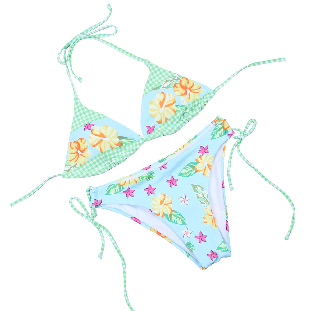 Refreshing Halter Triangle Floral Print Bikini Set Low Rise Swimwear - Sins & Temptations
