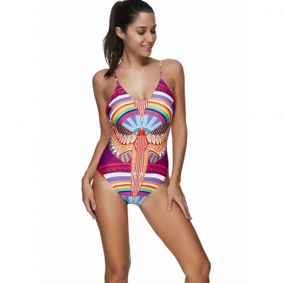Striking Lace Up 1 Piece Multi Color Summer Swimsuit Large Size - Sins & Temptations