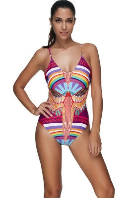 Striking Lace Up 1 Piece Multi Color Summer Swimsuit Large Size - Sins & Temptations