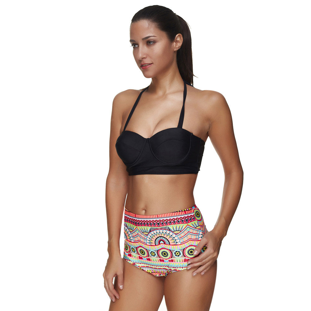 Striking Lace Up Plus Underwire Bathing Suits Print Bottom Swimsuit Beachwear Swimwear - Sins & Temptations