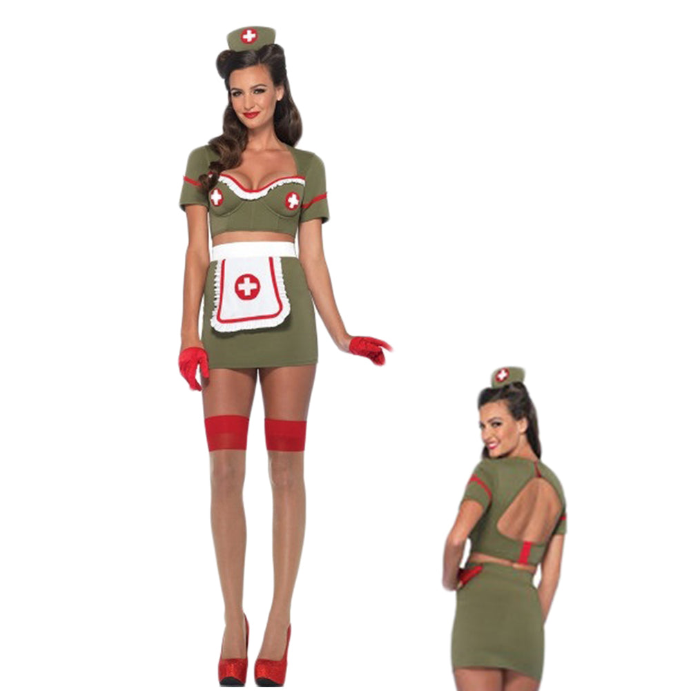 Retro Halloween 4 Pieces Military Nurse Girl Costume - Sins & Temptations