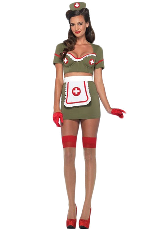 Retro Halloween 4 Pieces Military Nurse Girl Costume - Sins & Temptations