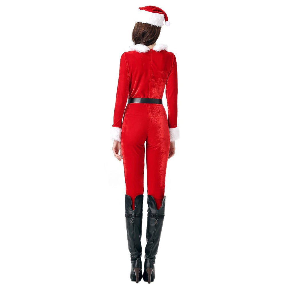 Shaggy Fluff Red Christmas Jumpsuit Costume Long Sleeves Dress