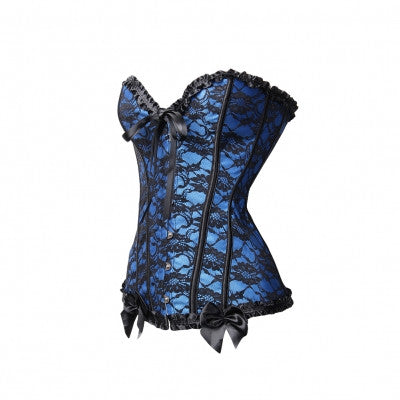 Emboridery Blue Plus Size Undergarments 12 Bones Front Hooks Corset - Sins & Temptations