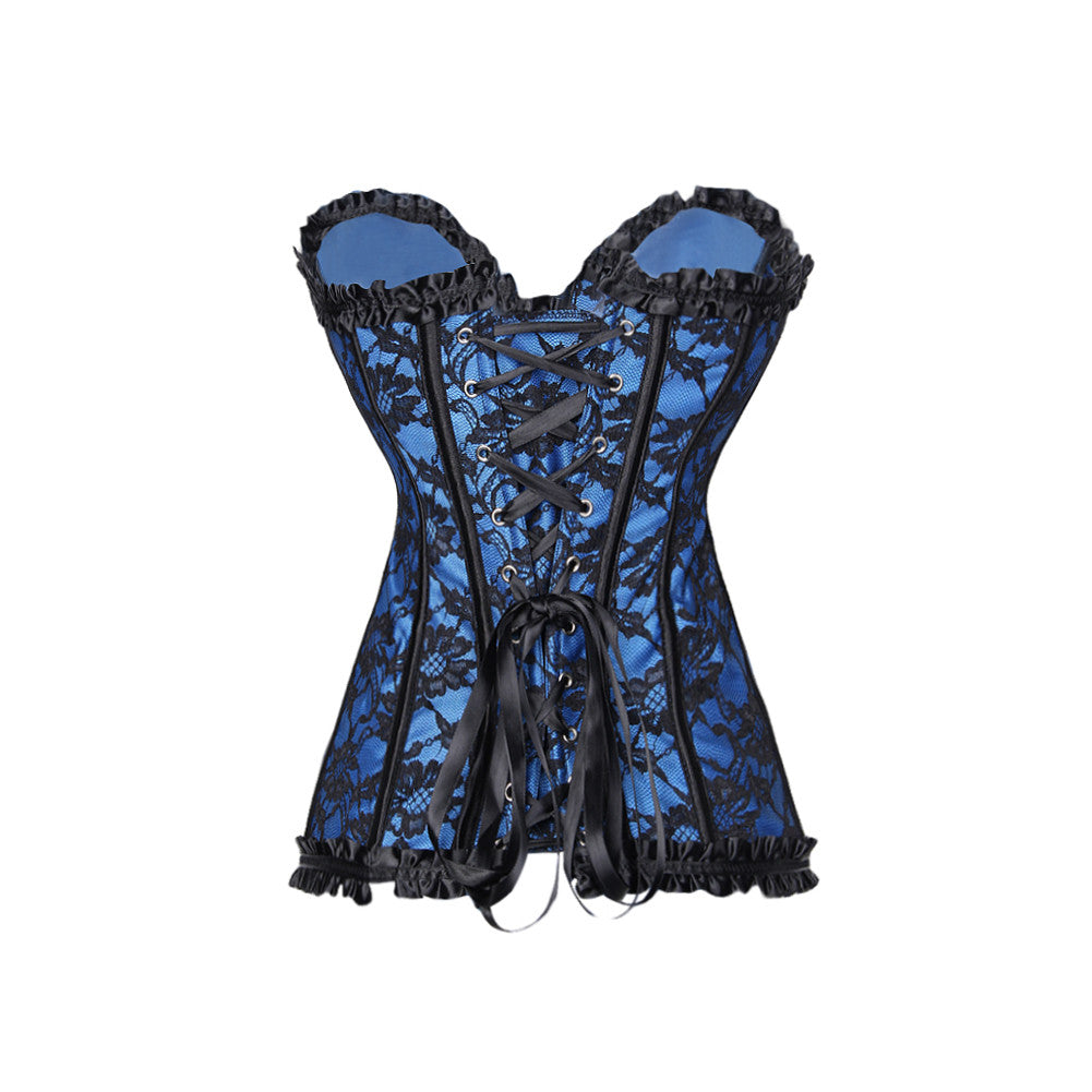Emboridery Blue Plus Size Undergarments 12 Bones Front Hooks Corset - Sins & Temptations