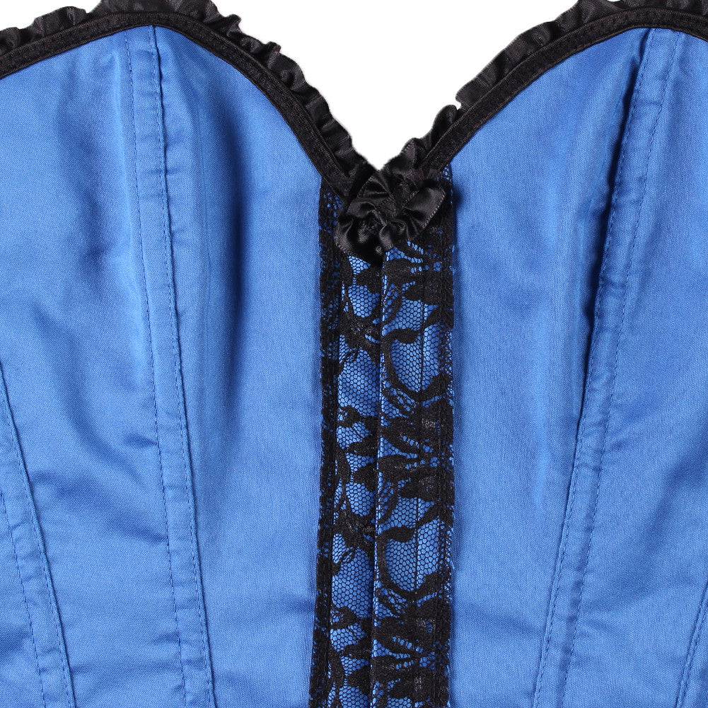 Emboridery Blue Plus Size Undergarments 12 Bones Front Hooks Corset - Sins & Temptations