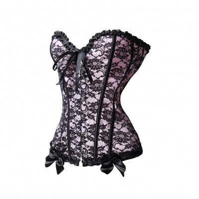 Flashy Pink Plus Size Lace Up Corset 12 Bones Vintage Jacquard - Sins & Temptations