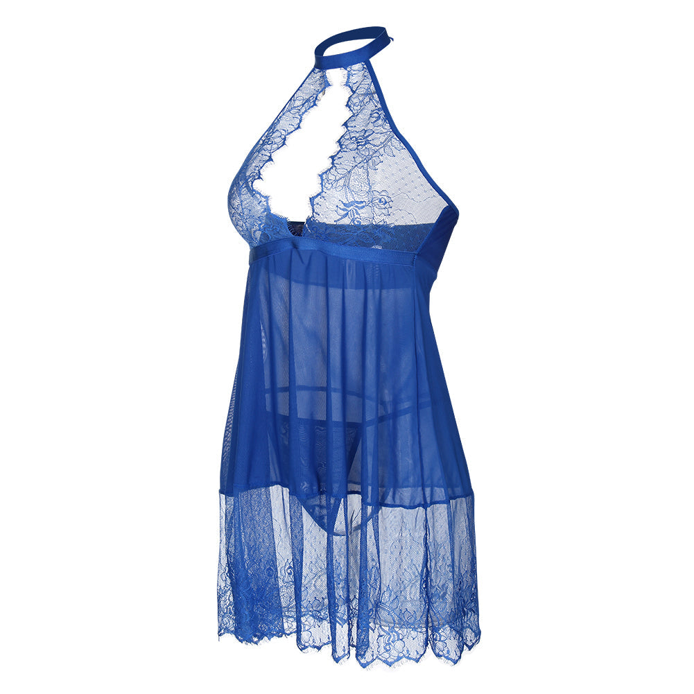 Voluptuous Dark Blue Open Back Floral Lace Babydoll lingerie - Sins & Temptations