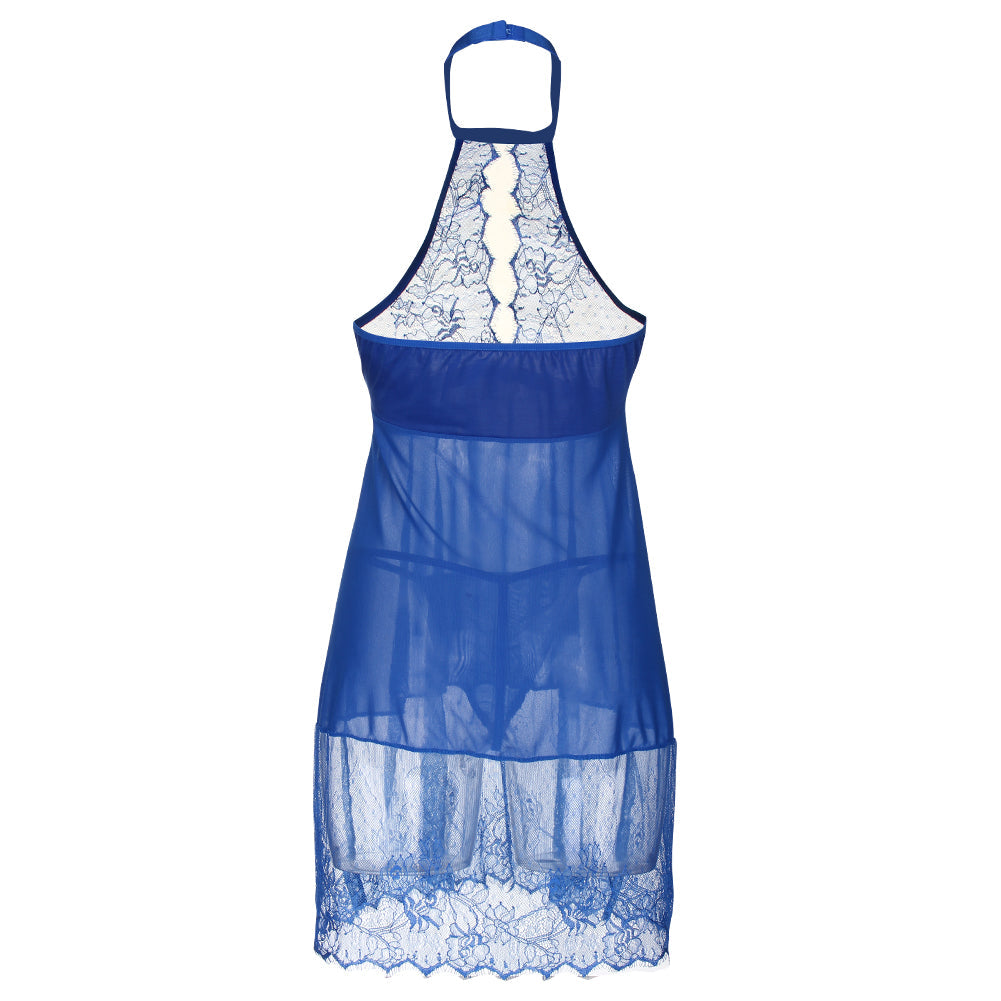 Voluptuous Dark Blue Open Back Floral Lace Babydoll lingerie - Sins & Temptations