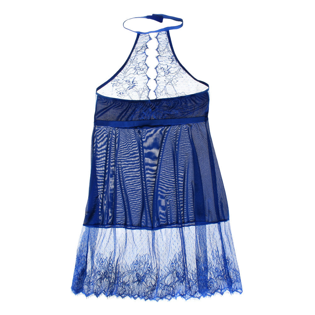 Voluptuous Dark Blue Open Back Floral Lace Babydoll lingerie - Sins & Temptations