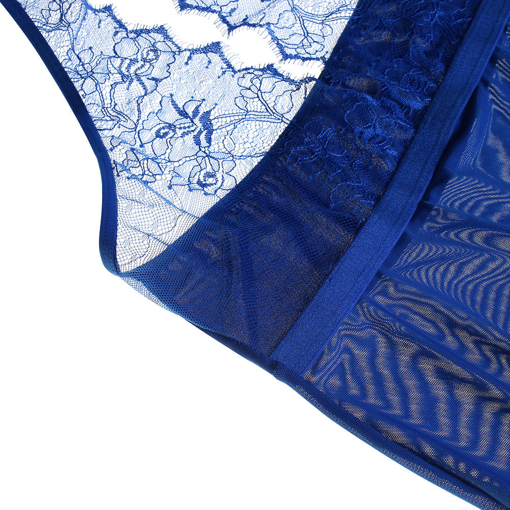 Voluptuous Dark Blue Open Back Floral Lace Babydoll lingerie - Sins & Temptations
