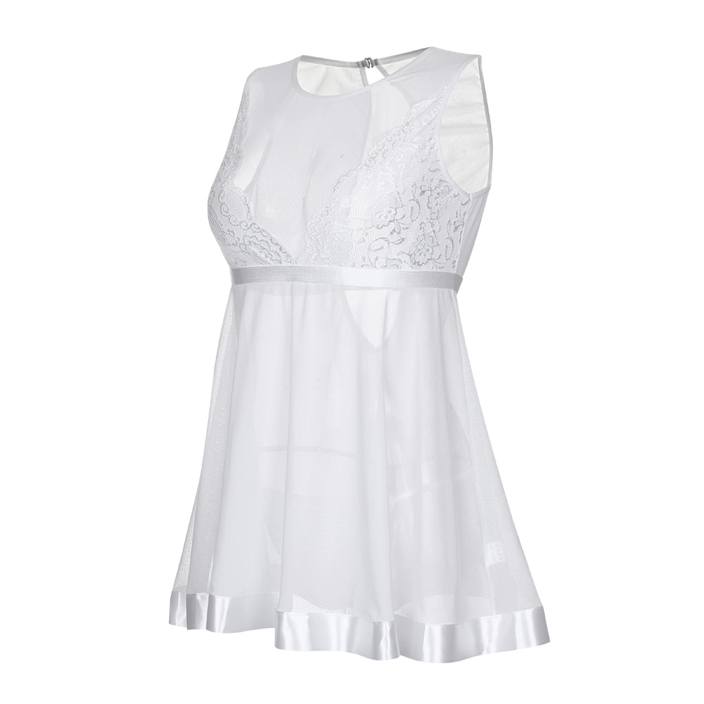 Glamorous Solid White Cut Out Back Sheer Mesh Body Babydoll lingerie - Sins & Temptations