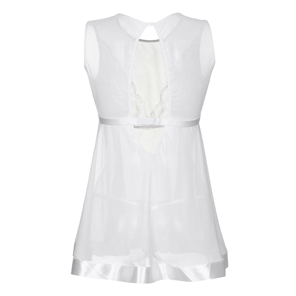 Glamorous Solid White Cut Out Back Sheer Mesh Body Babydoll lingerie - Sins & Temptations