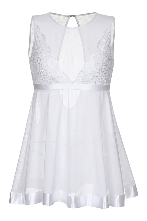 Glamorous Solid White Cut Out Back Sheer Mesh Body Babydoll lingerie - Sins & Temptations