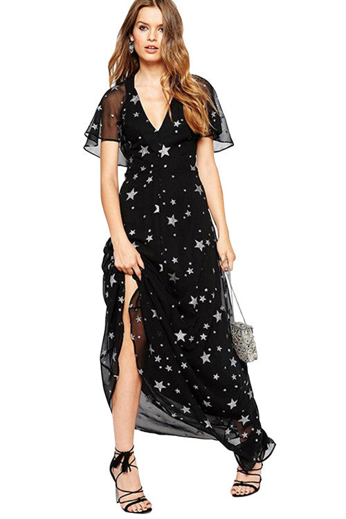 Fashion Style White Star Printed Sexy Women Chiffon party ware summer Dresses Long - Sins & Temptations