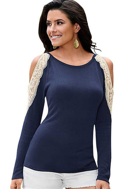 Leisure Carefree Hollow Out Lace Blouse Long Sleeve Top - Sins & Temptations