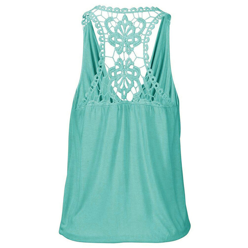 Turquoise Low-cut Tank Top T-Shirt Racer back Embroidary - Sins & Temptations