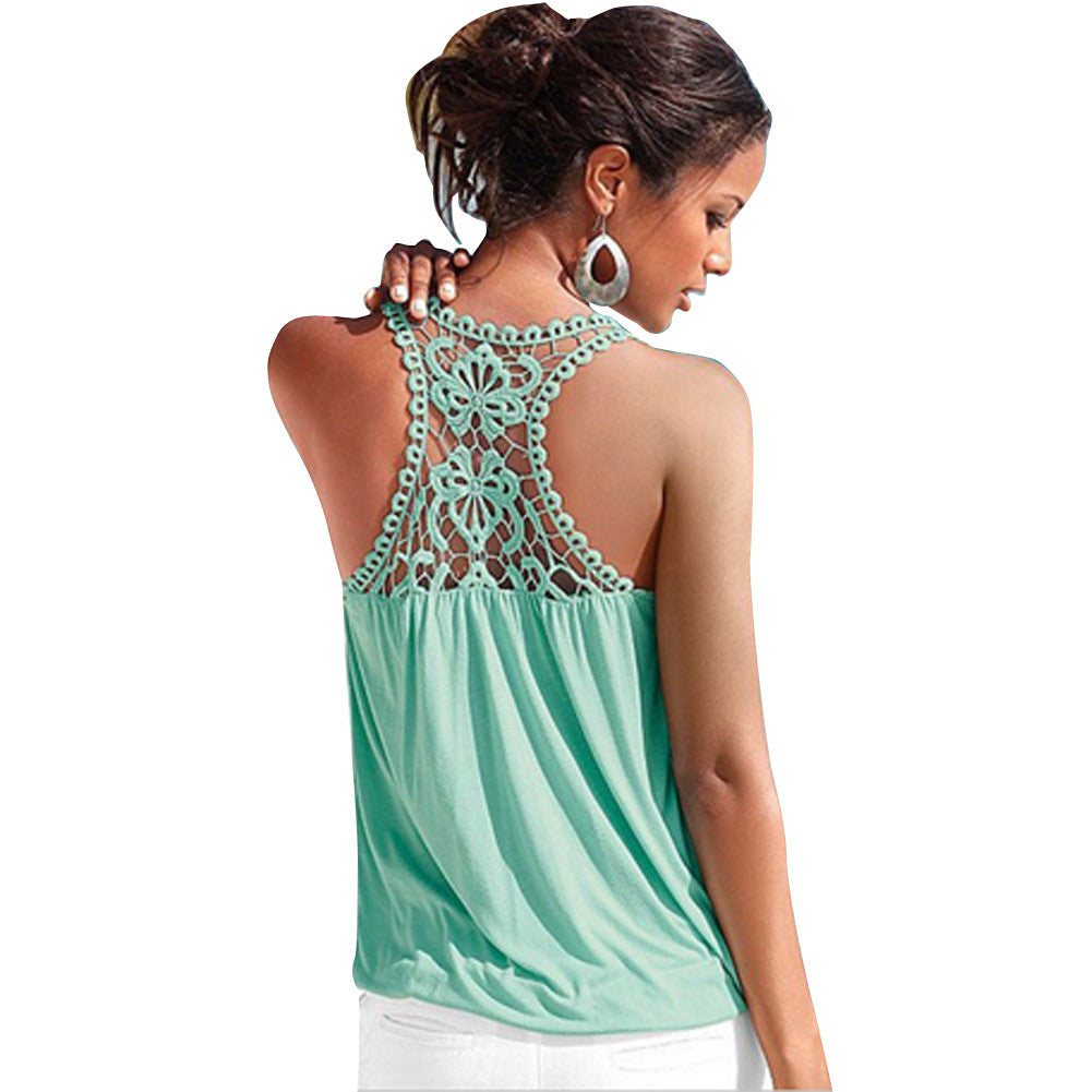 Turquoise Low-cut Tank Top T-Shirt Racer back Embroidary - Sins & Temptations