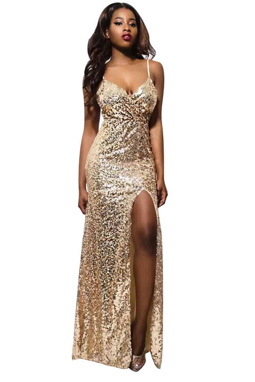 Strut Your Stuff Side Slit Sequin Amazing Maxi Evening Party Dress - Sins & Temptations
