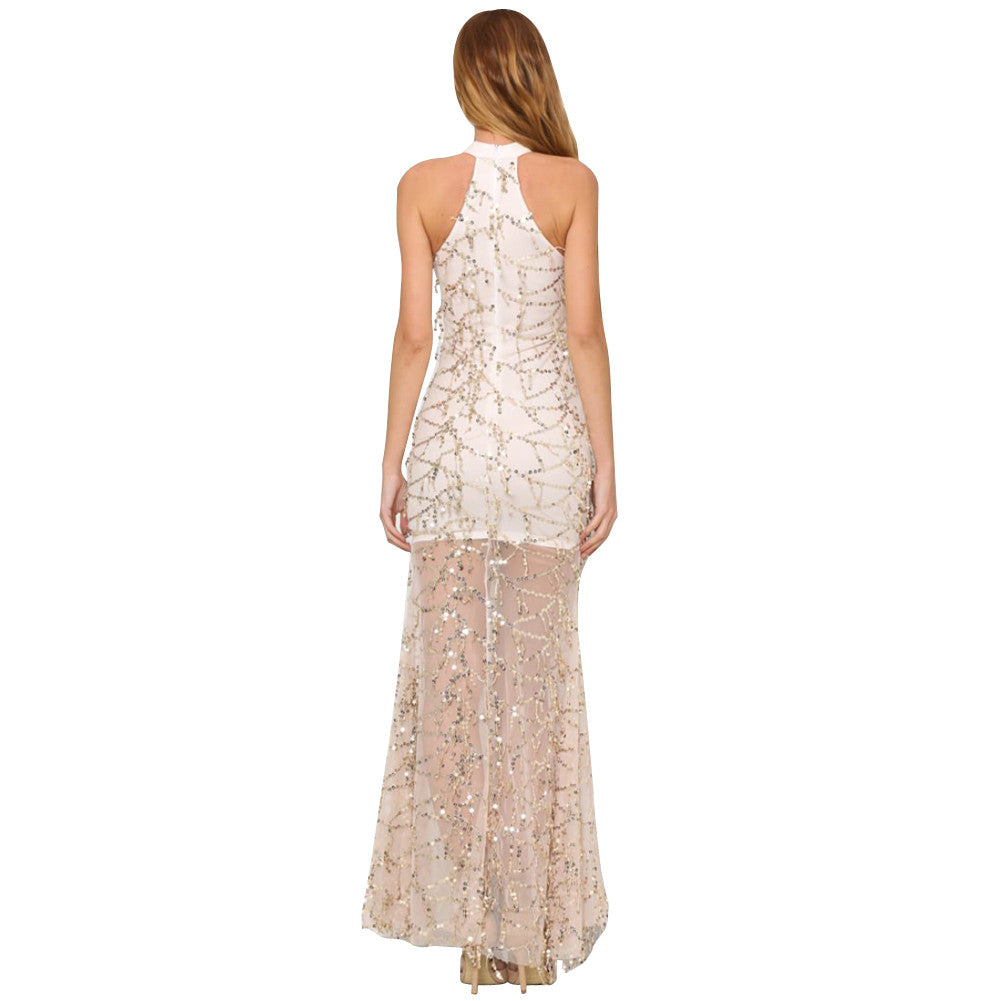 Socialite Round Neck Sequin Long Length Maxi Evening Party Dress - Sins & Temptations