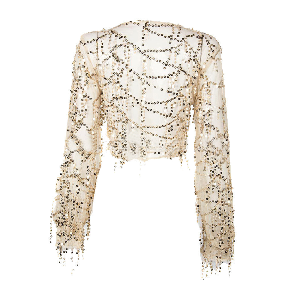 Dainty Long Sleeve Sequined Casual Gold Blouse Tops - Sins & Temptations