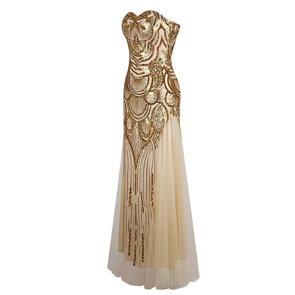 Shining Gold Great Gatsby Dress Strapless Sequined - Sins & Temptations